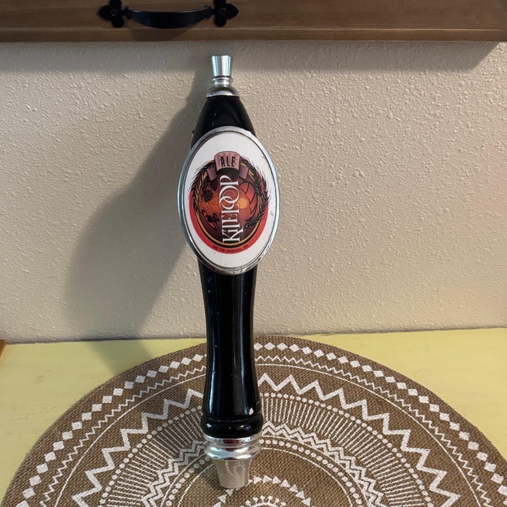 Black and Silver Tap Handle with Kiteloop Ale 🍺 stickers -Seabrook WA